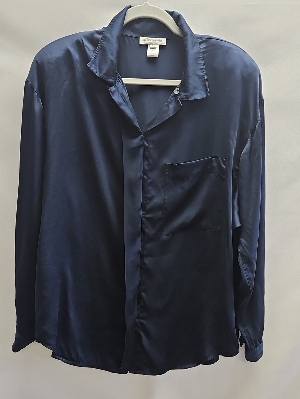 Jones New York 100% Silk Navy Button Front Blouse Shirt Size 16